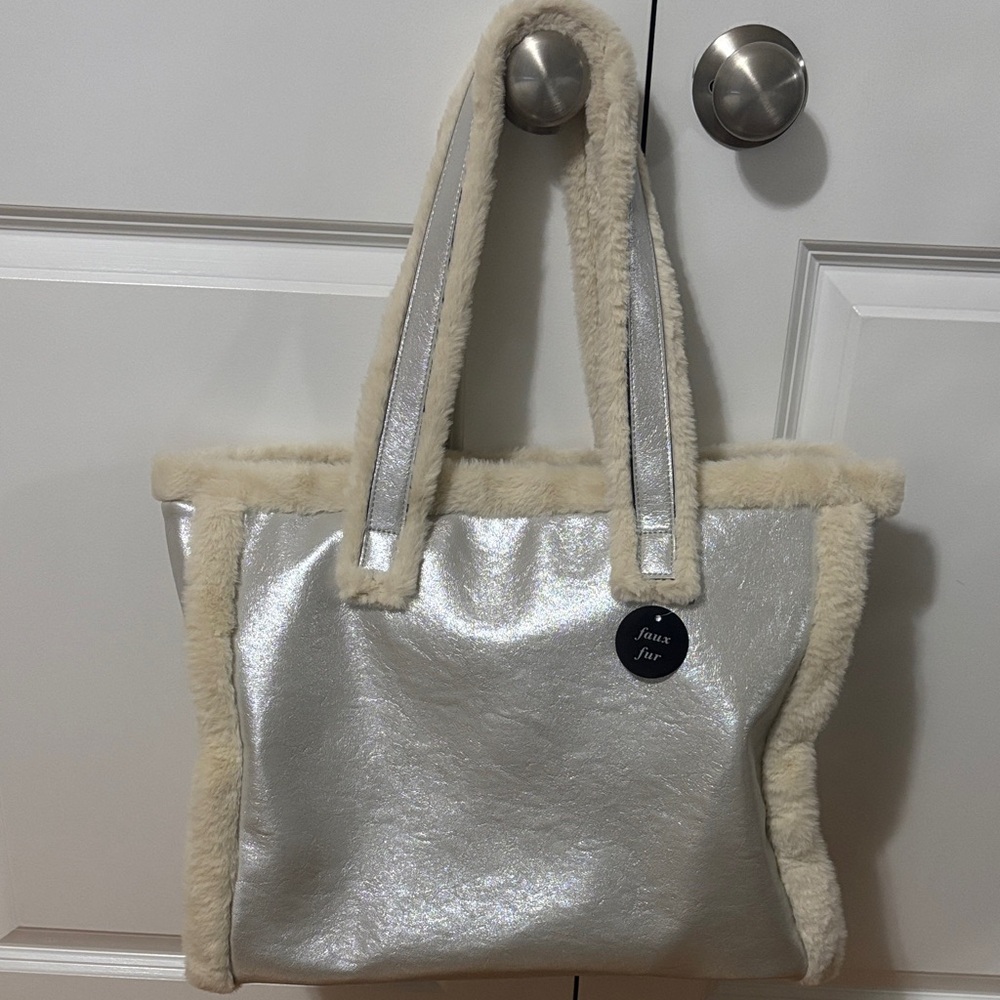Faux Fur Trim Tote Bag